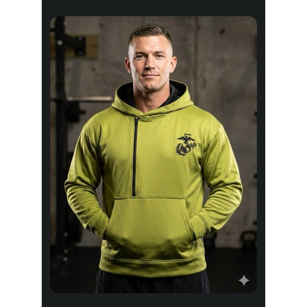 Men's SGT Grit USMC HALF ZIP HOODIE- OD GREEN MARINE CORPS Sz 3XL Hooded Patriot